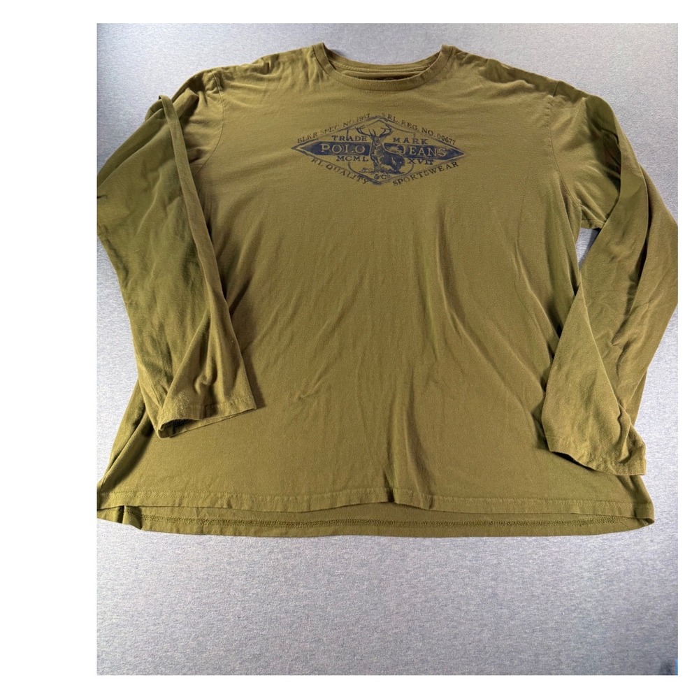 Polo Jeans Co Ralph Lauren Mens XL Long Sleeve Graphic T-Shirt Olive Green